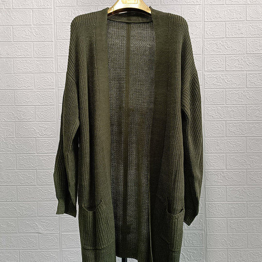 Damen lässige Strickjacke mit offener Front und großzügigen Ärmeln R&B