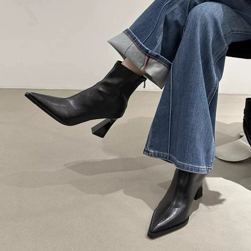 Damen elegante Ankle Boots mit spitzem Design und komfortablem Blockabsatz R&B
