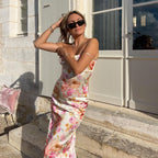 Damen Blütenmaxikleid mit verstellbaren Trägern und figurbetontem Schnitt R&B