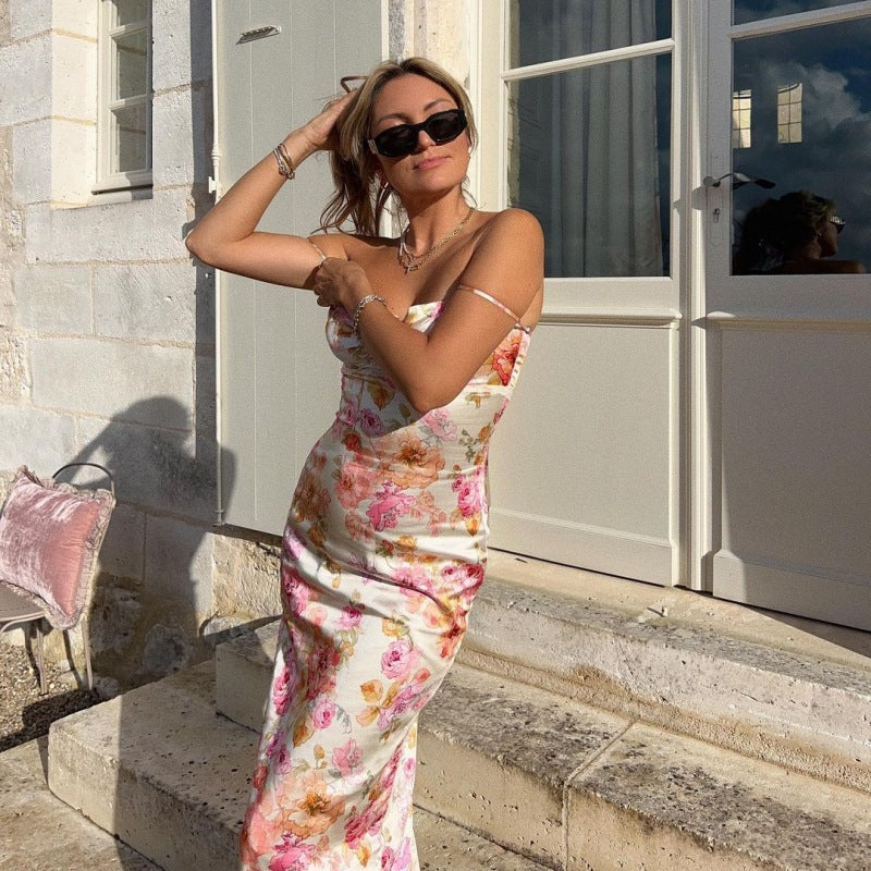 Damen Blütenmaxikleid mit verstellbaren Trägern und figurbetontem Schnitt R&B