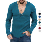Herren lässiger Ripp-Pullover mit tiefem V-Ausschnitt und feiner Struktur R&B