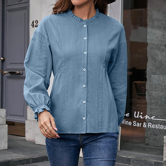 Damen Bluse mit Rüschensaum und Knopfdetails R&B