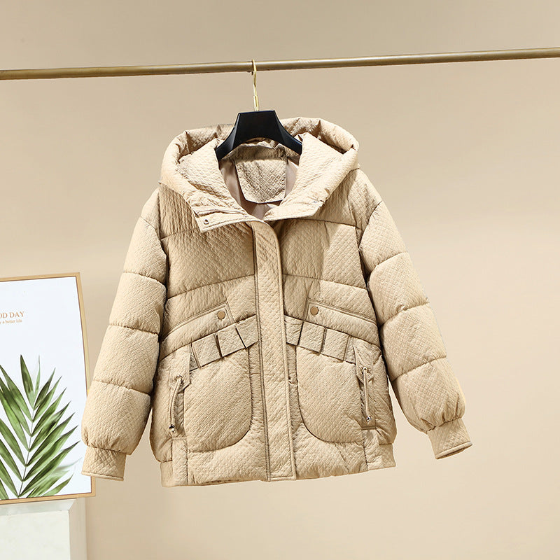 Damen Modische leichte Pufferjacke mit praktischen Taschen und Kapuze R&B