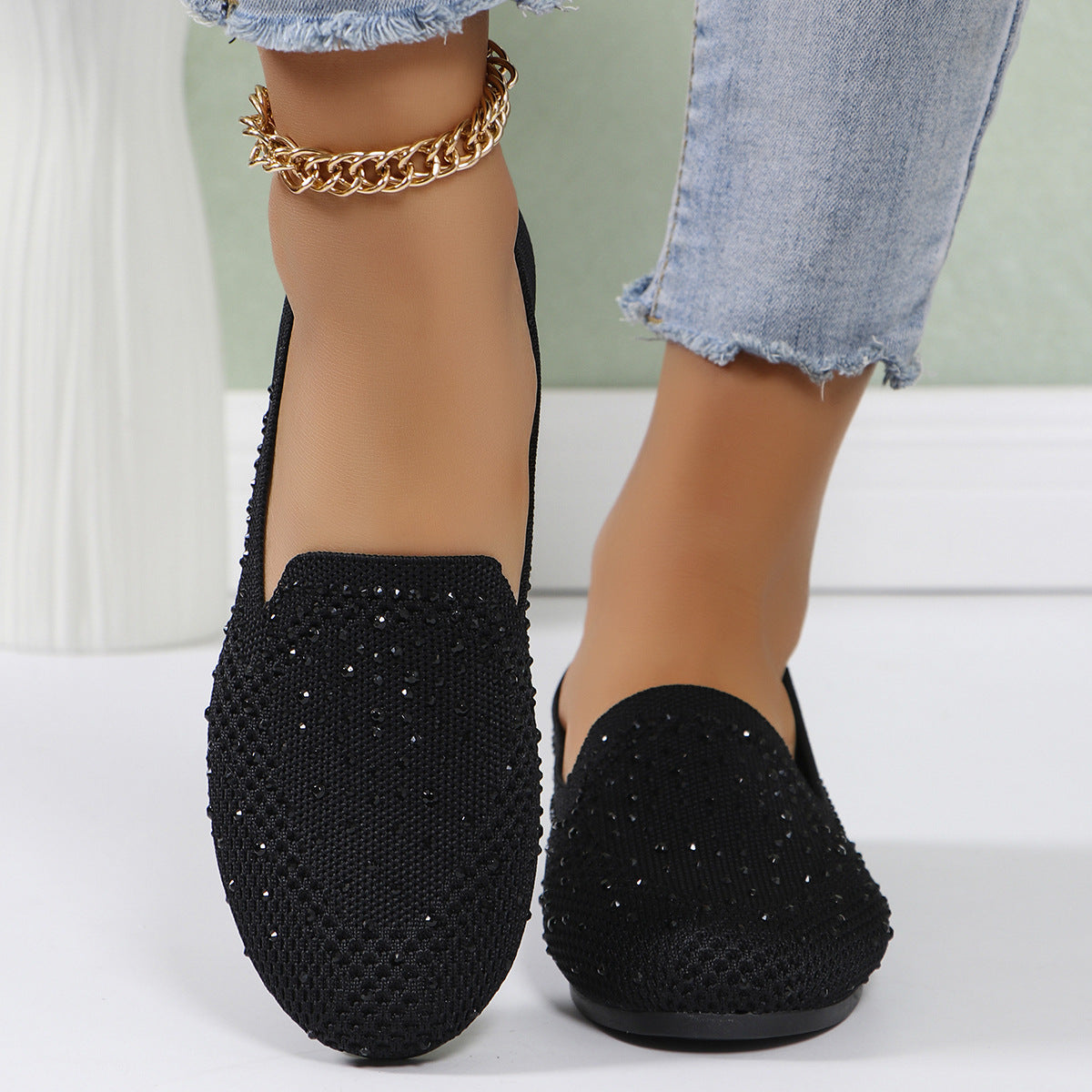 Damen Bequeme Mokassins mit funkelnden Strass-Akzenten R&B