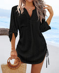 Damen lässiges Langarmshirt mit V-Ausschnitt und Seitenschlitzen R&B