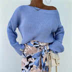 Damen gemütlicher Strickpullover mit weitem Schnitt und offener Schulter R&B