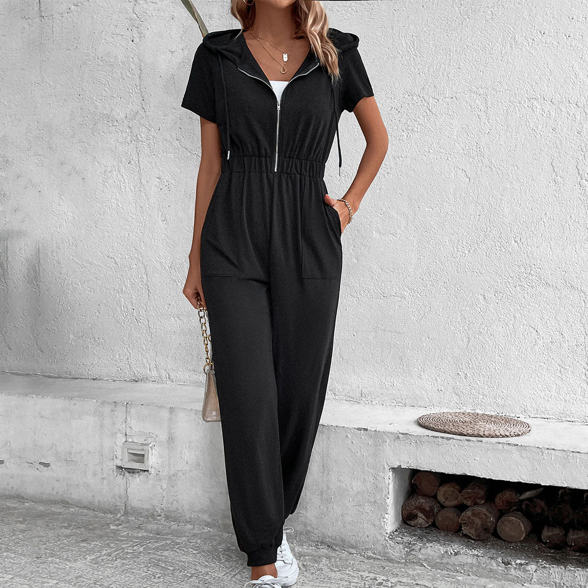 Damen Kapuzenoverall mit praktischem Reißverschluss und elastischem Bund R&B