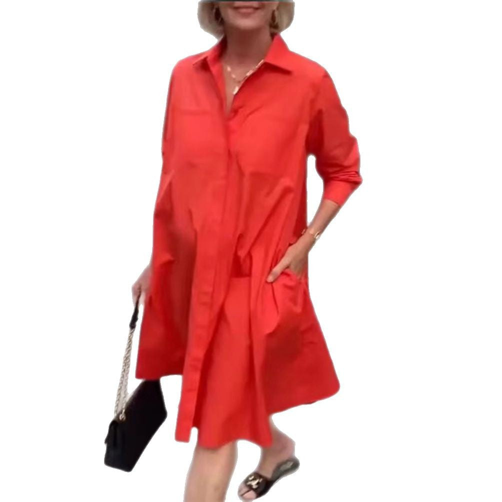 Damen nan Oversize-Popeline Swing-Hemdkleid mit verdeckter Knopfleiste, Eingrifftaschen und krempelbaren Ärmeln R&B