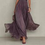 Damen nan langes Chiffon-Abendkleid mit Spitzen‑Stehkragen, Schlüsselöffnung und taillierter Schärpe R&B