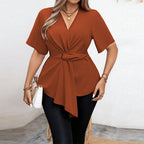 Damen Wickelbluse mit asymmetrischem Saum und Taillengürtel R&B