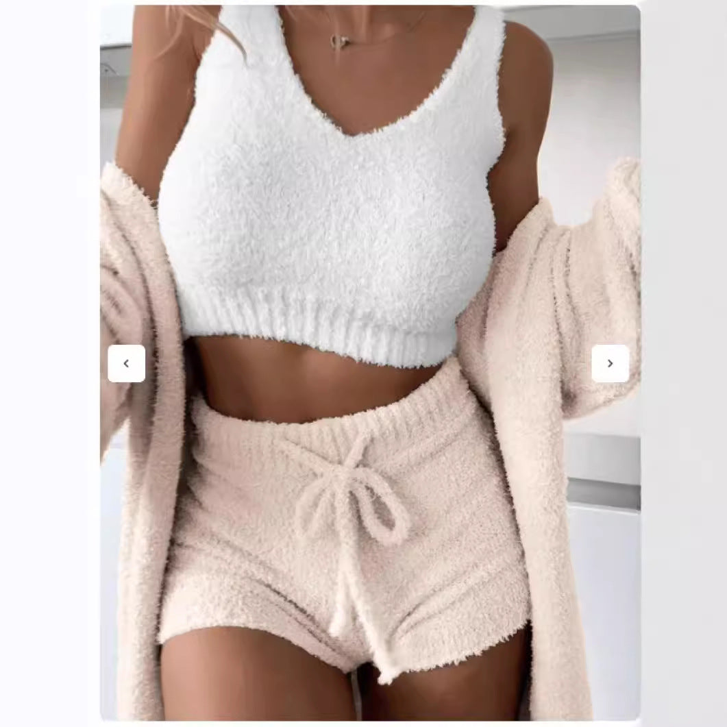 Damen kuscheliges Lounge-Set mit Cropped Top und Shorts