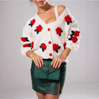 Damen Kuscheliger Strickcardigan mit floralen Applikationen und oversized Schnitt