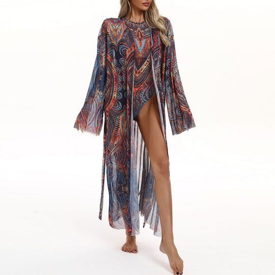 Damen eleganter Strandkimono mit floralem Muster R&B
