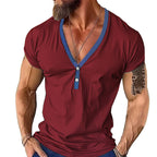 Herren Kurzarmshirt mit modernem V-Ausschnitt und Knopfleiste R&B