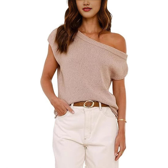 Damen lässiges Oversized Strickoberteil mit offener Schulterpartie R&B