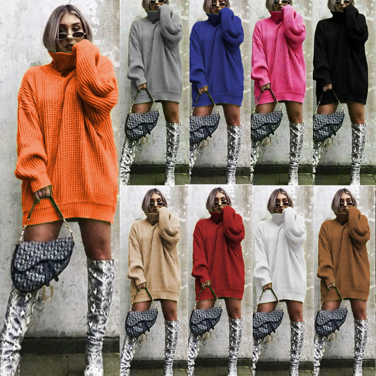 Damen Oversized Strickpullover mit hohem Kragen und Waffelmuster R&B