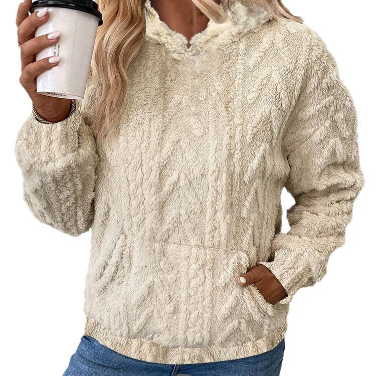 Damen Kapuzenpullover aus kuscheligem Material mit eingearbeitetem Beuteltaschen R&B