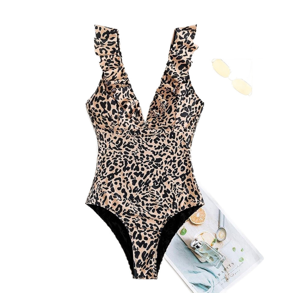 Damen Raffinierter Einteiler mit Leopardenmuster und Rüschendetails R&B