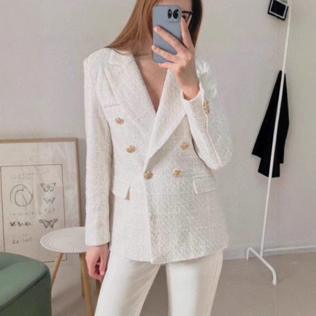 Damen Tweed Blazerjacke mit doppelter Knopfleiste und elegantem Schnitt R&B