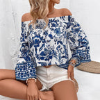 Damen Off-Shoulder Bluse mit floralem Muster und Rüschendetails R&B