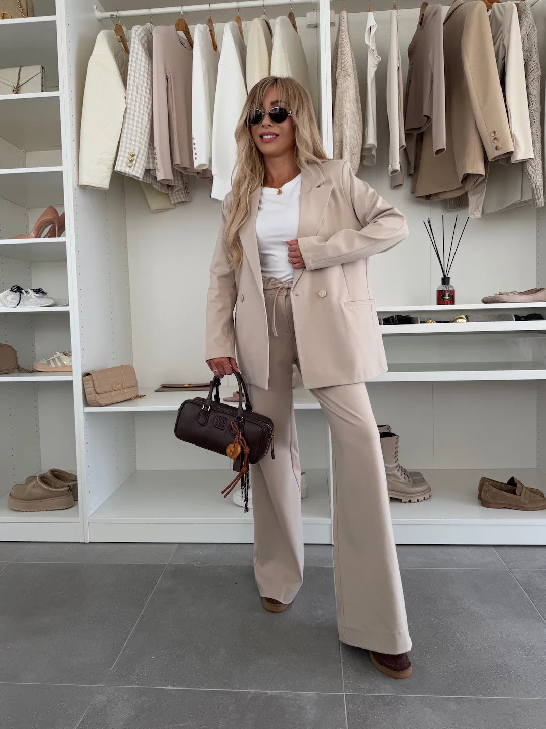 Damen Elegantes Blazer-Set mit weitem Schnitt und schickem Hosen R&B
