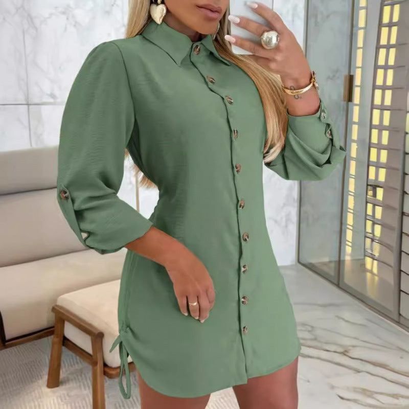 Damen Knopfhemd Kleid im femininen Schnitt mit Rüschendetails R&B