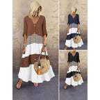 Damen Maxikleid mit Knopfverschluss und dekorativen Mustern R&B