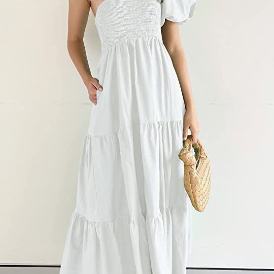 Damen Maxikleid mit asymmetrischem Träger und fließendem Schnitt R&B