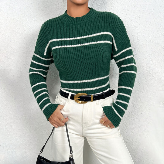 Damen gestrickter Pullover mit stylishem Streifenmuster R&B