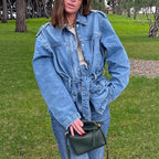 Damen elegante Denimjacke mit taillierbarem Kordelzug