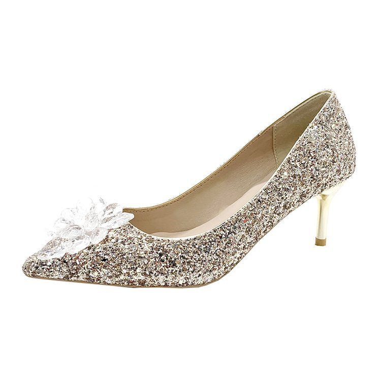 Damen glitzernde High Heels mit eleganter Blütenapplikation R&B