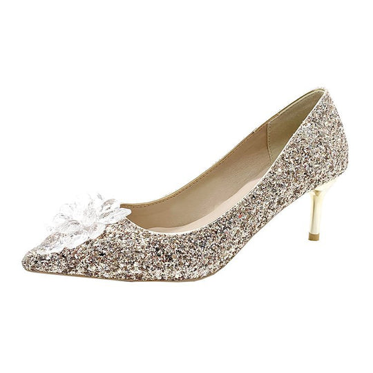 Damen glitzernde High Heels mit eleganter Blütenapplikation R&B