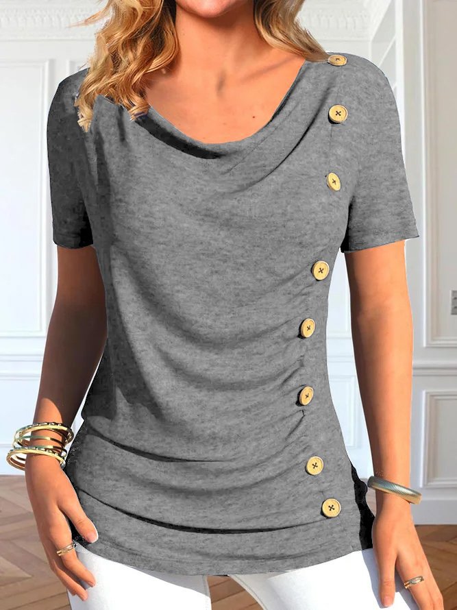 Damen Elegantes Rundhals-Oberteil mit Knopfdetails R&B