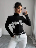 Damen Langarm-Bodysuit mit floralem Schnitt und hohem Kragen R&B