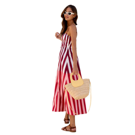 Damen Sommerliches Maxikleid mit schmalen Trägern und raffiniertem Streifenmuster R&B