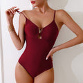 Damen Einteiler Badeanzug mit V-Ausschnitt und modischem Schmuckdetail R&B