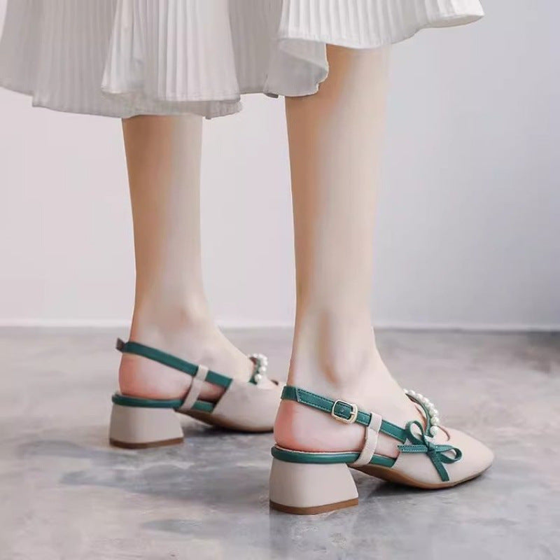 Damen Slingback-Pumps mit eleganten Perlenschmuck und komfortablem Blockabsatz R&B