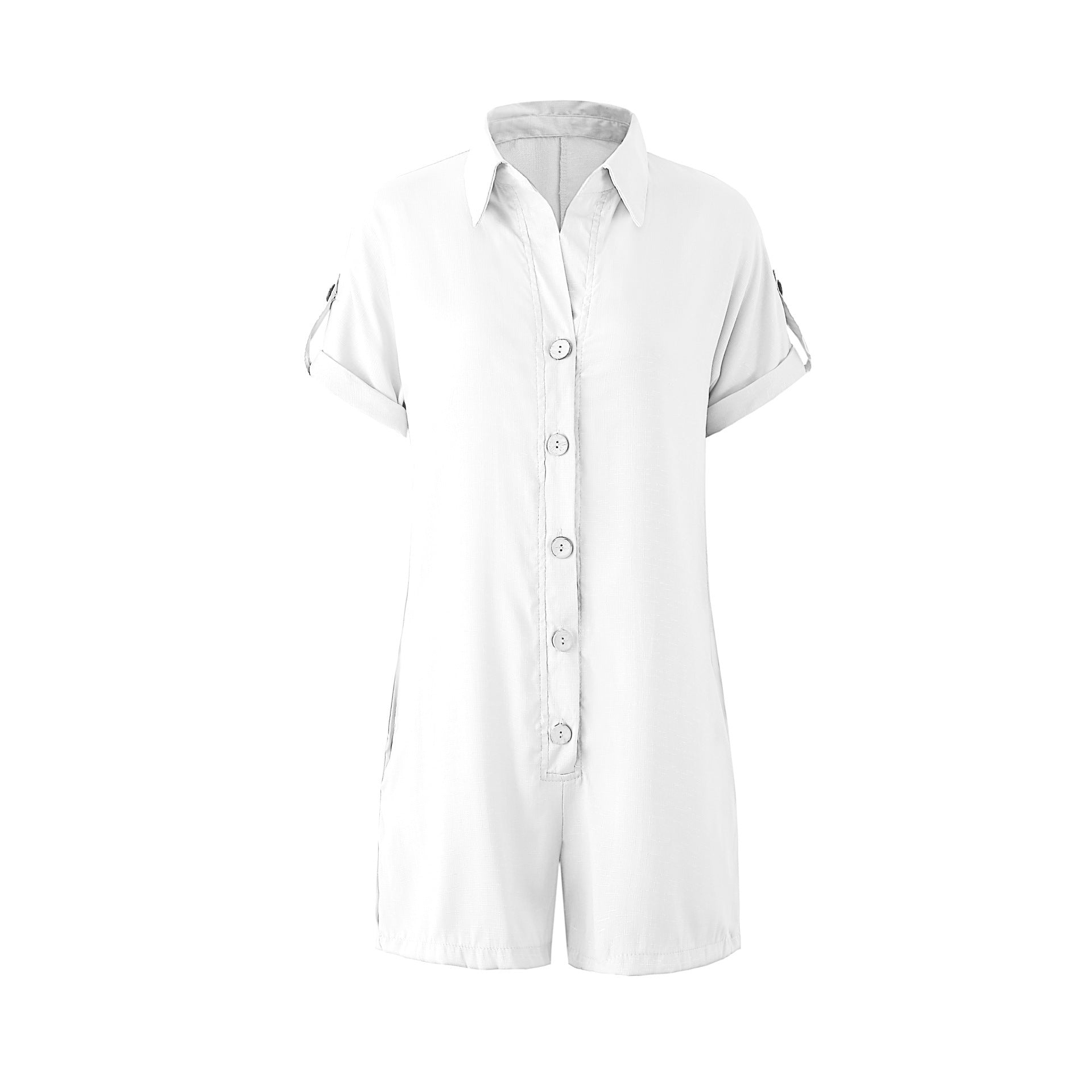 Damen Jumpsuit mit gekrempelten Ärmeln und Knopfleiste R&B