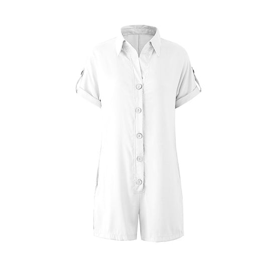 Damen Jumpsuit mit gekrempelten Ärmeln und Knopfleiste R&B