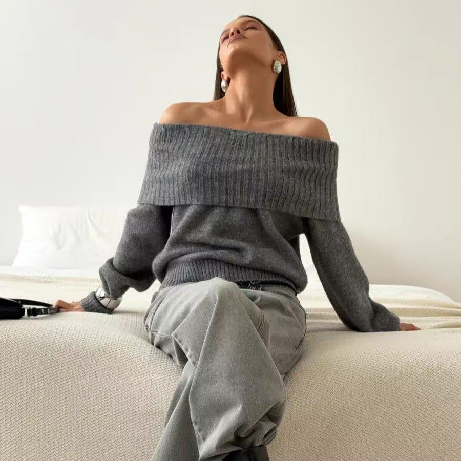 Damen Off-Shoulder Strickpullover mit Rippstruktur