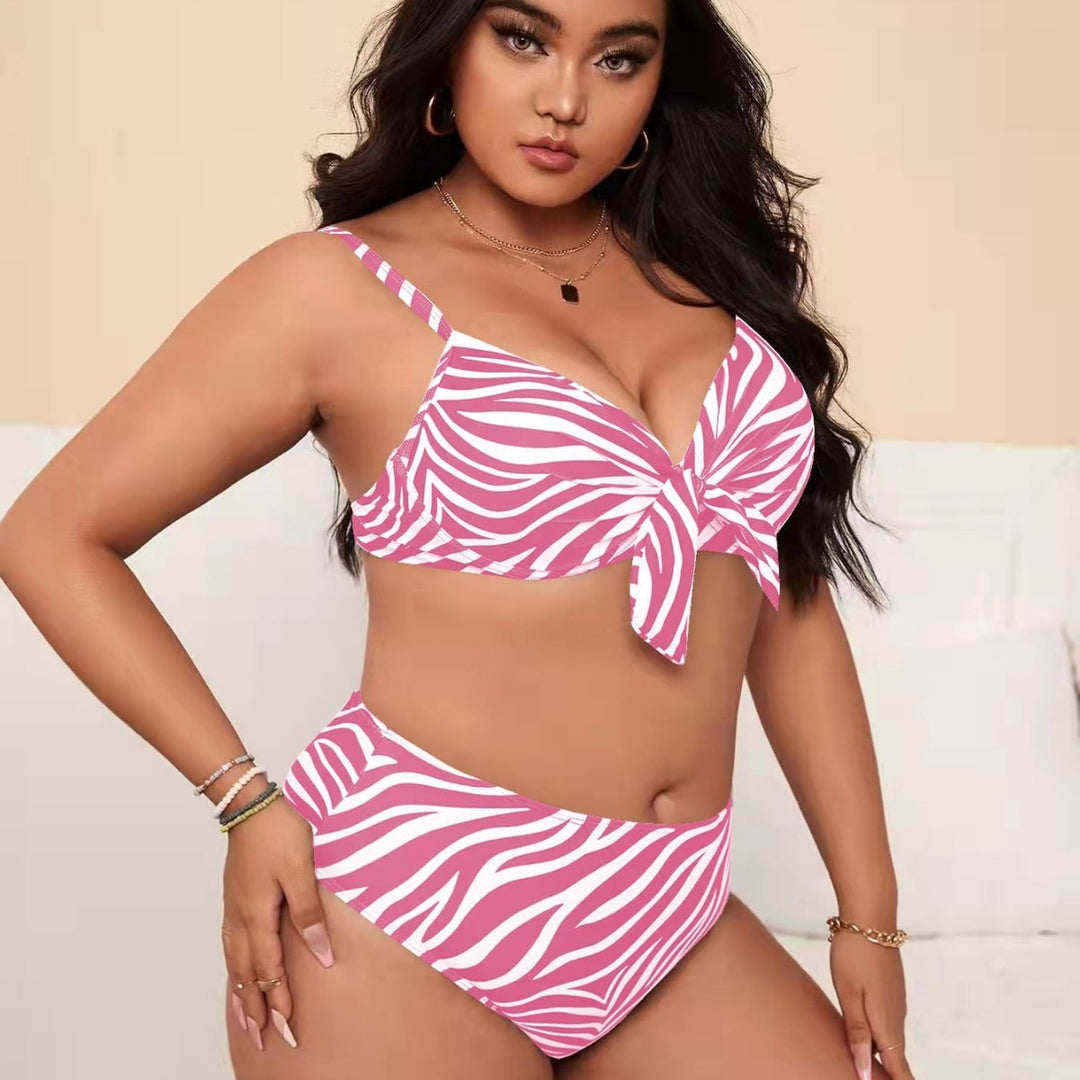Damen Bikini-Set mit modischem Zebra-Muster und verstellbarem Knoten R&B