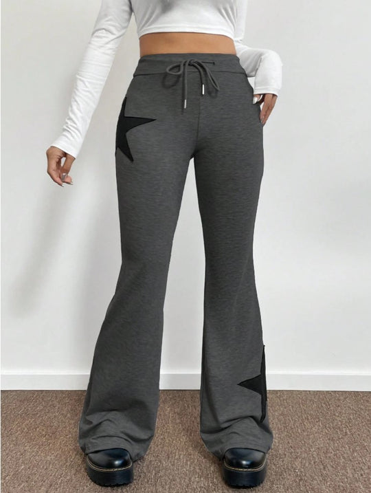 Damen lässige Sweatpants mit weitem Bein und Sternenmotiv R&B