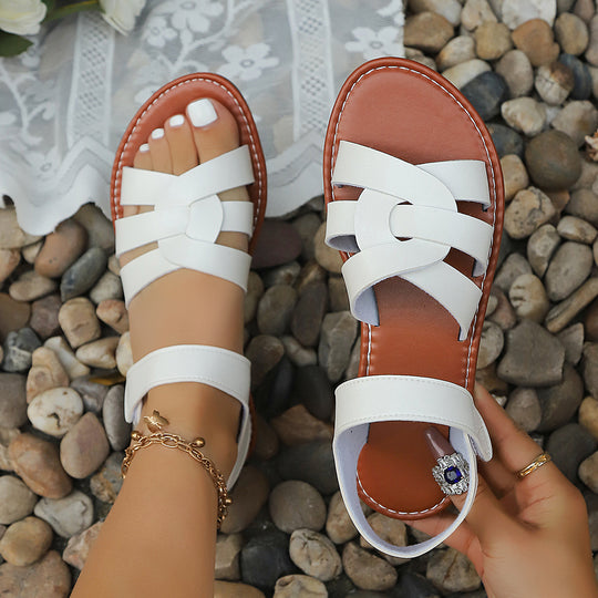 Damen trendige Sandalen mit geflochtenem Riemendesign und komfortablem Fußbett R&B