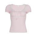 Damen Kurzarm Top mit Rüschendetails und verspieltem Kordelzug R&B