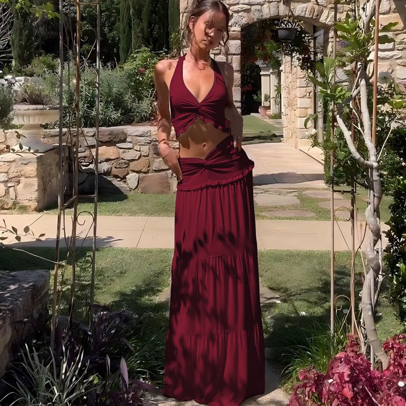 Damen Maxikleid mit Rüschen und Wickeleffekt R&B