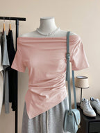 Damen Off-Shoulder T-Shirt mit Raffung R&B