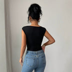 Damen nan körperformender hochgeschnittener Body mit asymmetrischem Träger und Ziermetallring R&B