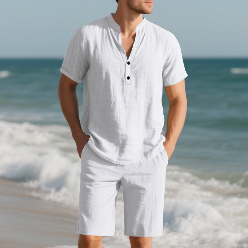 Herren lässiges Freizeit-Set aus atmungsaktivem Baumwollmix mit eleganter Knopfleiste R&B