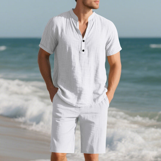Herren lässiges Freizeit-Set aus atmungsaktivem Baumwollmix mit eleganter Knopfleiste R&B
