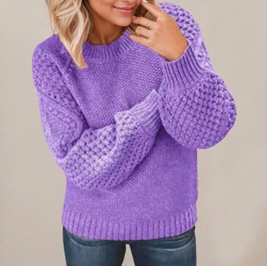 Damen Grobstrickpullover mit voluminösen Ärmeln und strukturiertem Design R&B